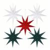 5Pcs Star Lanterns 12-Inch Paper Christmas Ornaments 9 Pointed Hanging Lamp Lampshades Vintage Farmhouse Xmas Party Decorations