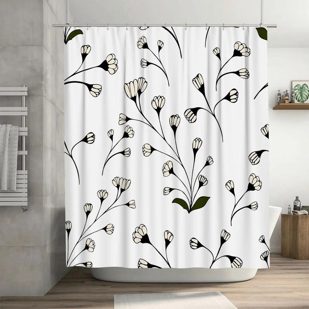 Modern Black White Floral Bath Shower Curtain Perfect for Any Bathroom Decor