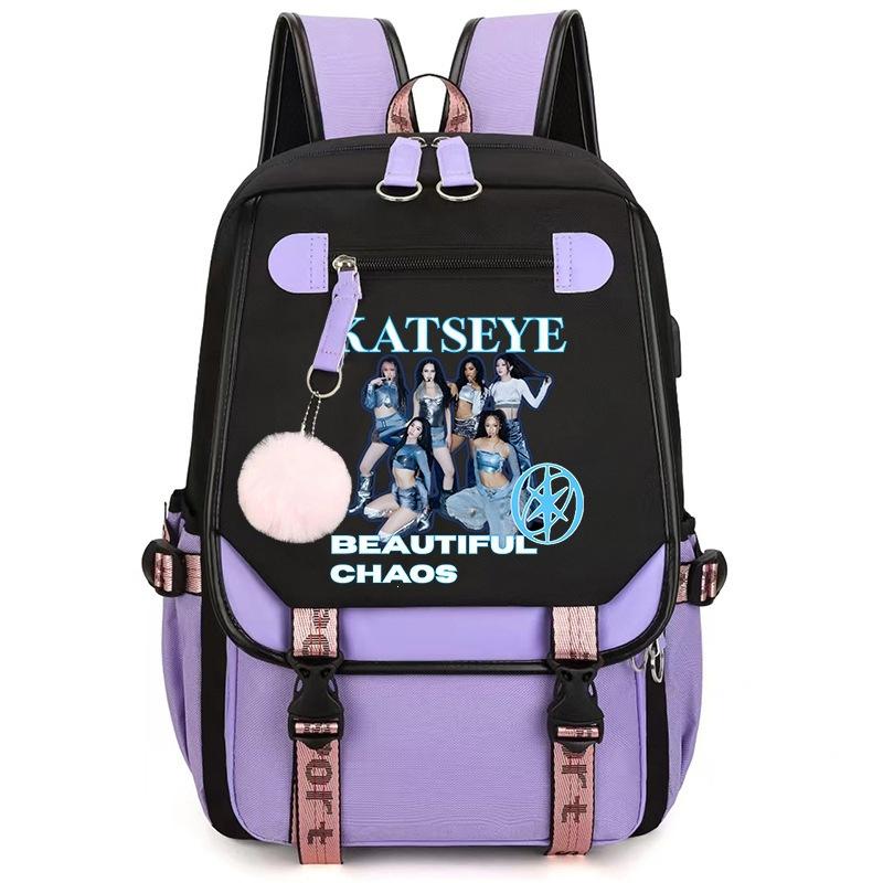 Katseye K-Pop Girl Group Print School Backpack for Students Daily Commute 1216-2, Lightweight Water-Resistant Large Capacity Bookbag