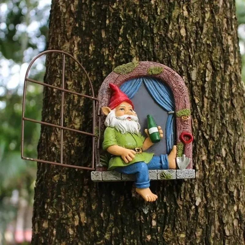 Drinking Dwarf Window Hanging Creative Resin Outdoor Garden Tree Hanging Hanging Crafts Landscape Garden Decoration Figurines