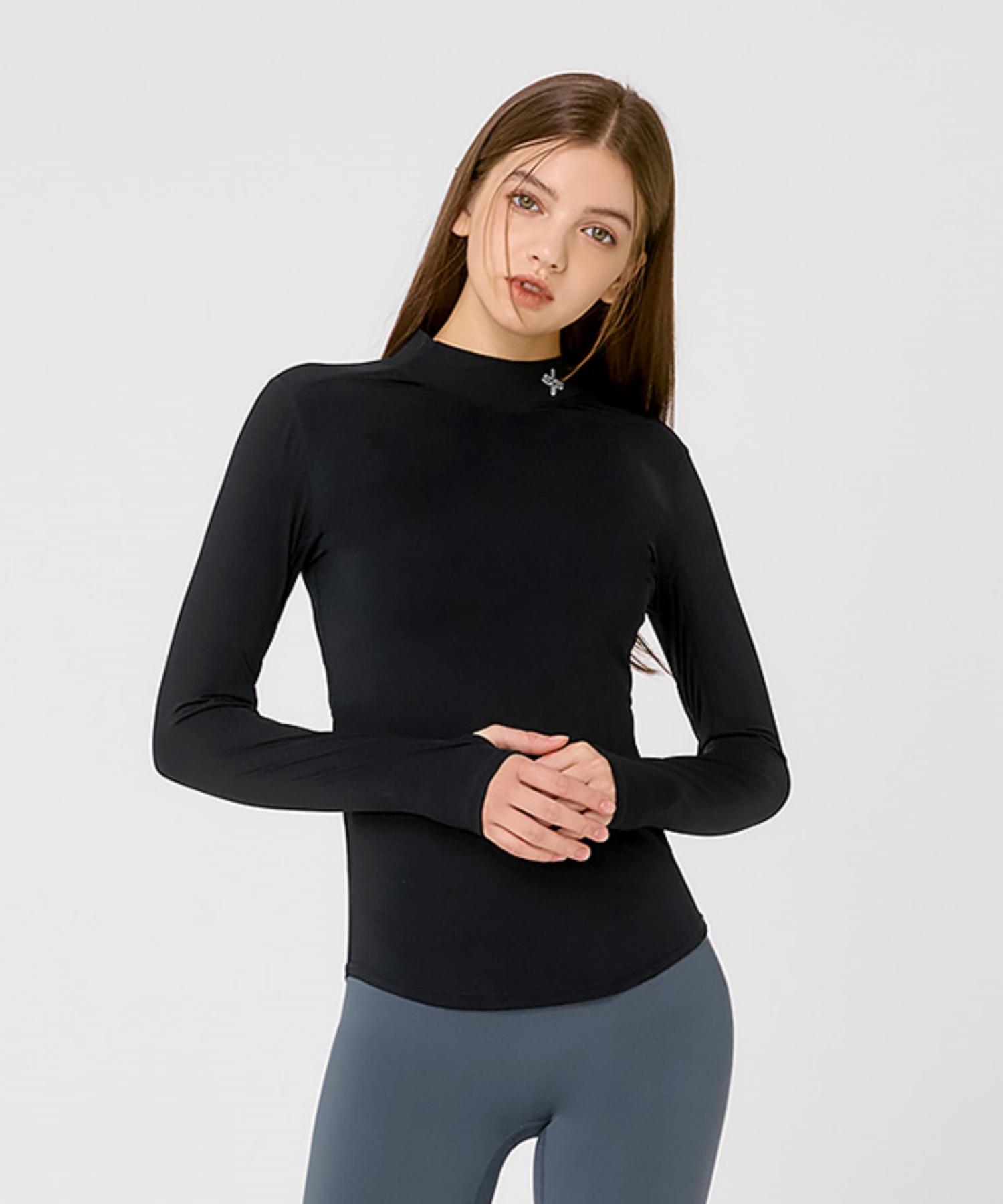 Xexymix Mock Neck Fingerhole Basic T-Shirt Black Black/M
