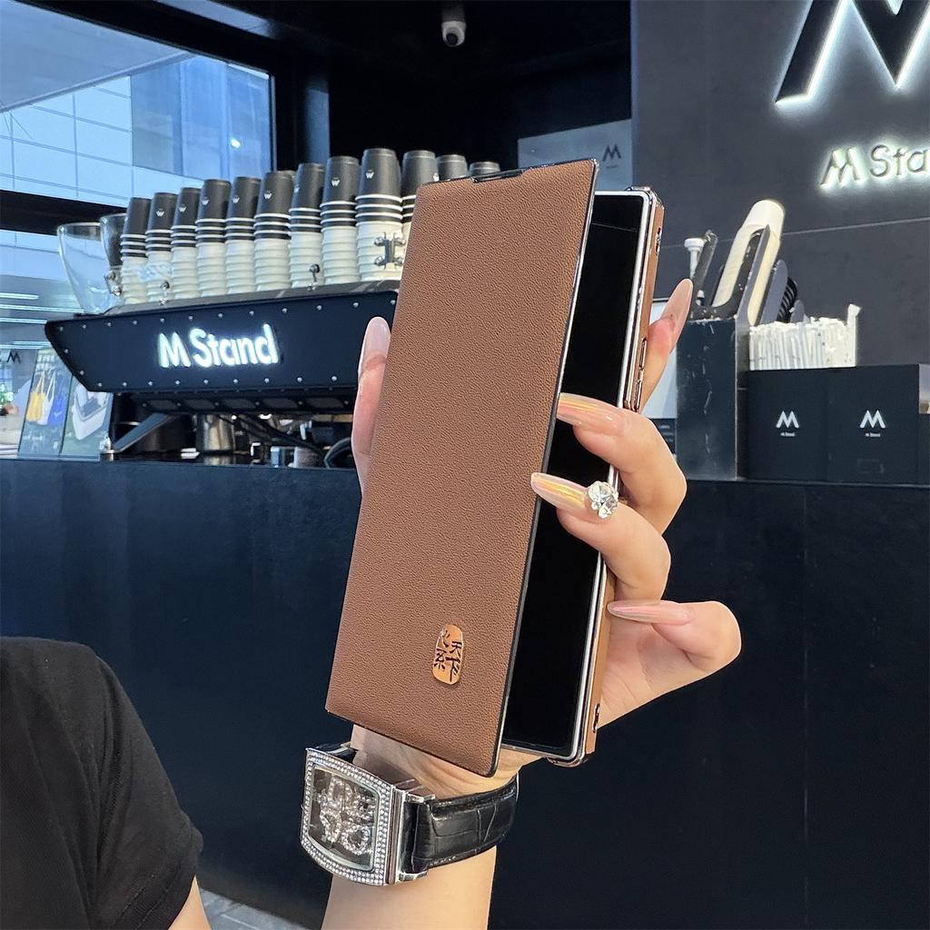 Applicable to Samsung Zfold1ultra mobile phone case plain leather double central axis ZFOLD1/1 folding anti-drop flip case