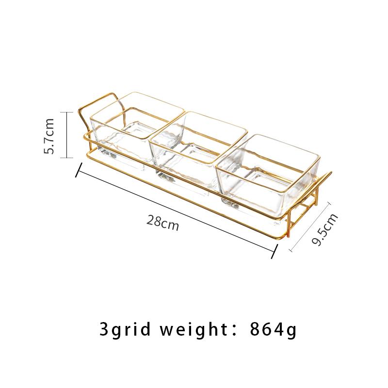 Phnom Penh Grid Snack Tray Candy Nuts Seeds Plate Glass Dry Fruits Dishes Home Desktop With Metal Frame Serving Snack Plates