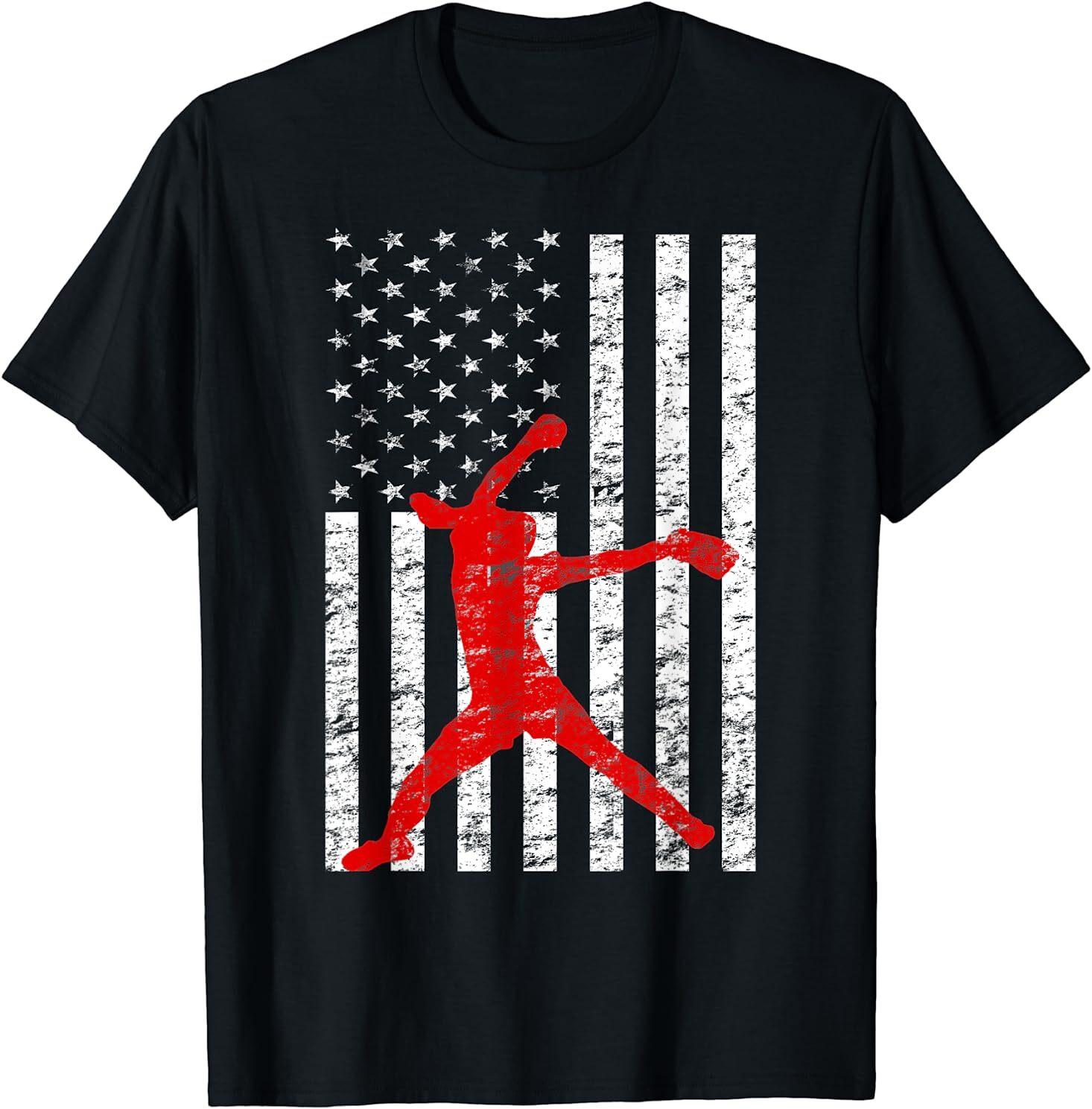 American Flag Love Softball FastPitch Pitcher Gifts T-Shirt Size S-5XL S