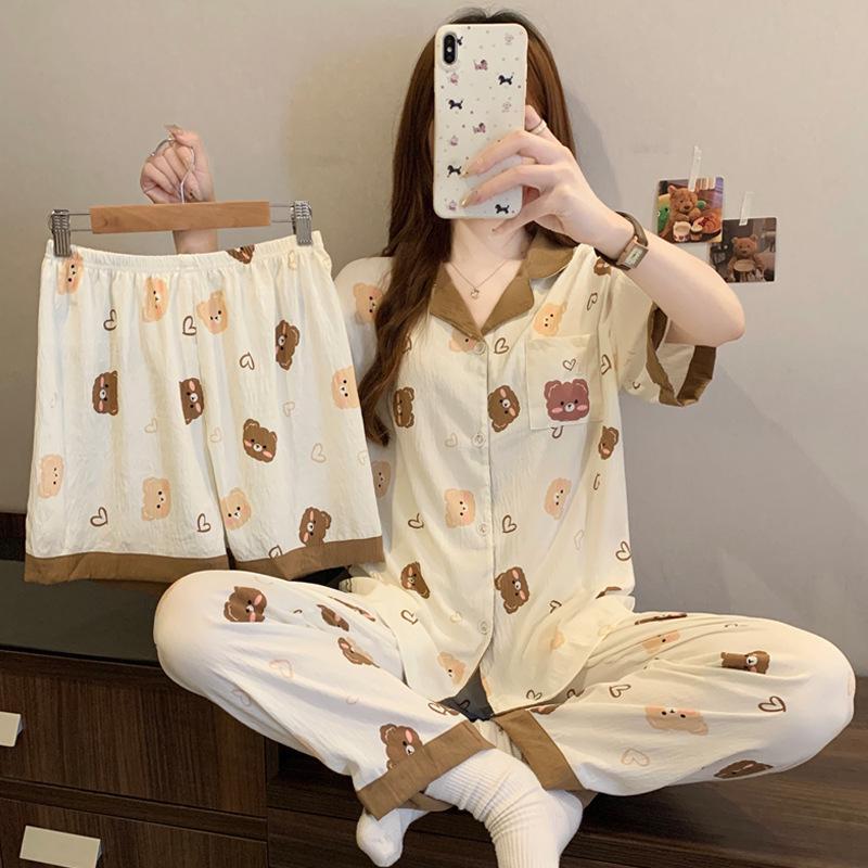 Cloud Cotton Cartoon Pony Pajamas: Women's 2026 Summer Three-Piece Set, Short Sleeve, Fun & Cute Homewear