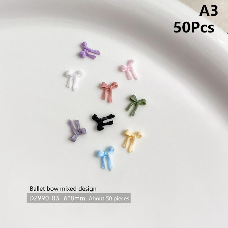 50Pcs Mixed 3D Ribbon Bowknot Candy Color Girl Nail Art Diy Nails Accessories Decoration Charms