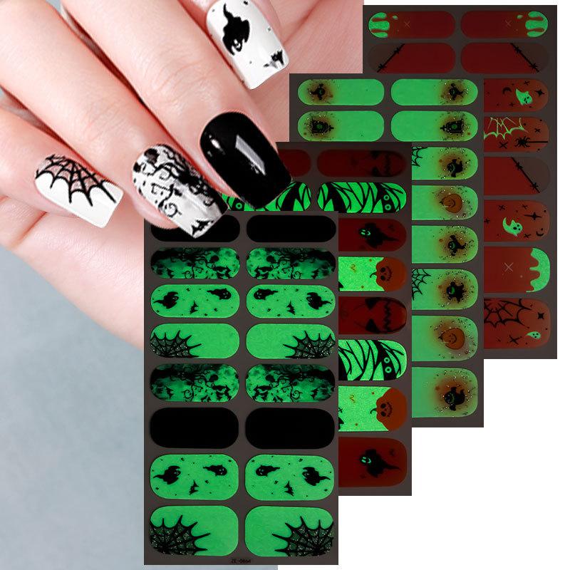 New Luminous Halloween Nail Art Sticker 16 Nail Oil Film Nail Sticker European and American Dark Nail Art Sticker