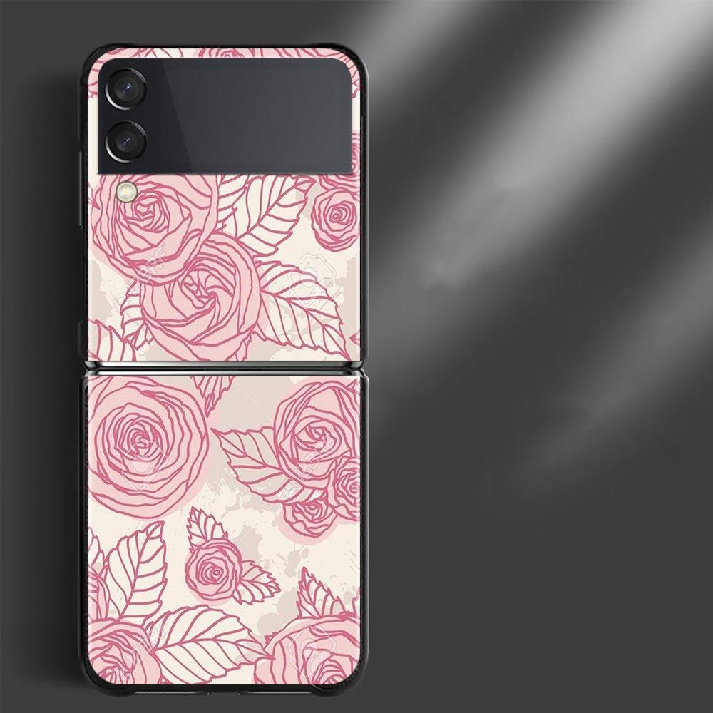 Phone Case For Samsung Galaxy Z Flip3 5g Back Cases For Samsung Z Flip Capa Black Shell Fundas Rose Pink Purple Bling Pattern