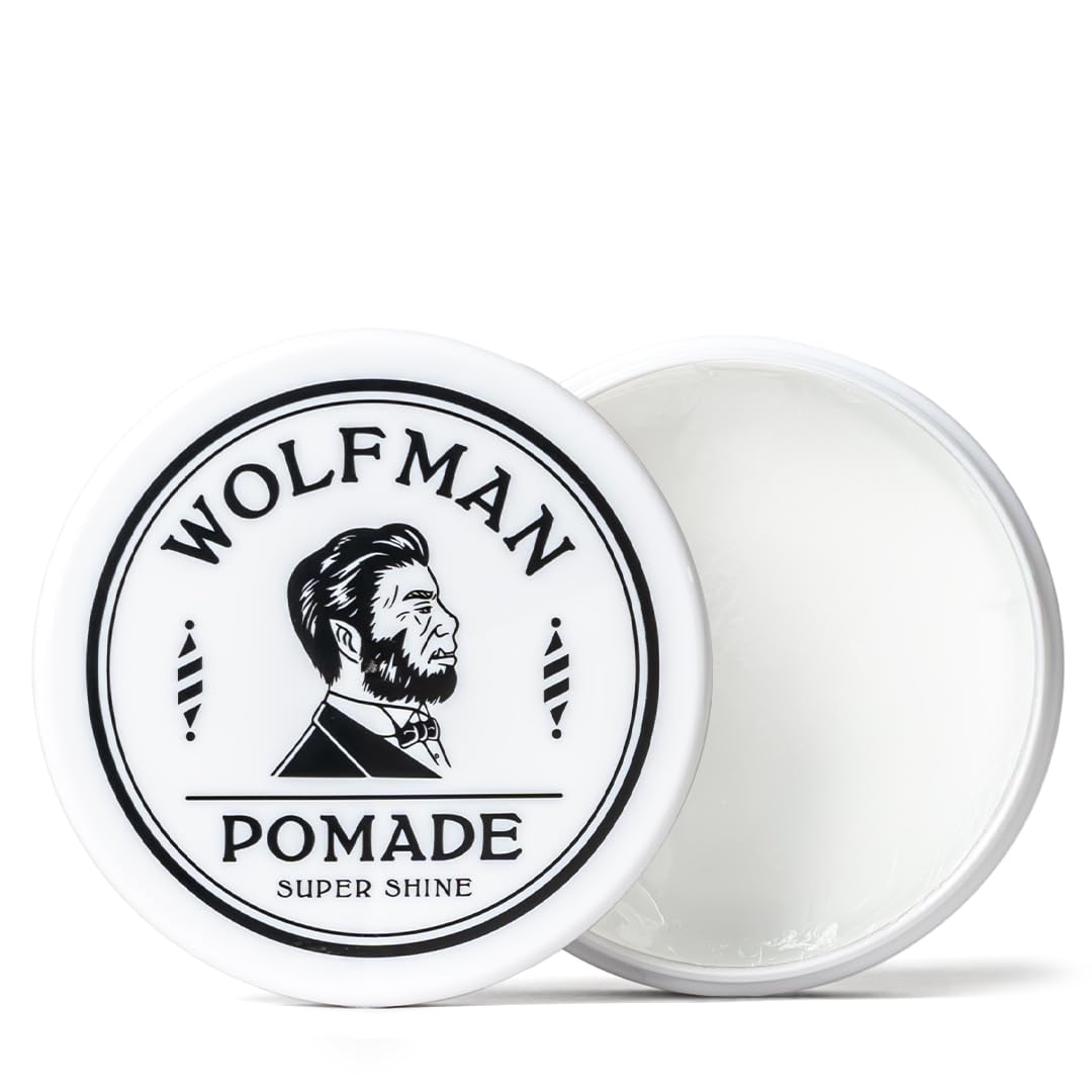 WOLFMAN Super Shine Water-Based Pomade 120g, Unscented, Strong Shine & Hold, Barber Quality