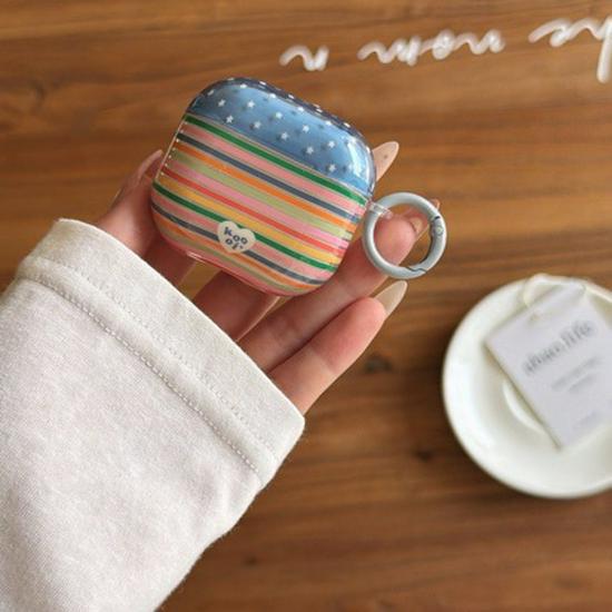 Korean Style Colorful Stripes & Stars AirPods Pro/3 Protective Case for 2nd/3rd Gen (Female) AirPods 3rd Gen