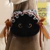 Borsa a tracolla in peluche gatto nero tricolore - Borsa a spalla carina, versatile e regalo di compleanno.