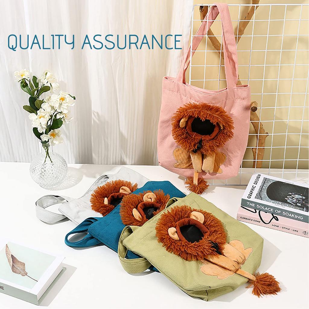 Pet Canvas Bag Cute Lion Shaped Multi Purpose Portable Pet Shoulder Carrying Bag for Under 6lb Cat Type 1