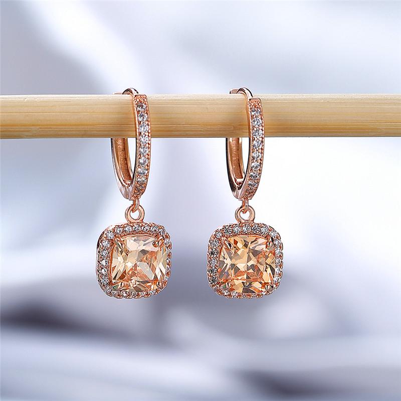 Dainty Female Rainbow Crystal Drop Rose Gold Silver Color Hoop Earrings Charm Bridal Square Wedding Jewelry For Women