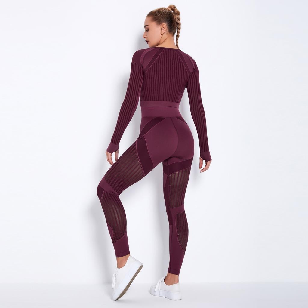 Seamless Yoga Clothes, Quick Drying Clothes, Perky Buttocks, Tight Stripes, Hollowed Out Fitness Pants, Two-Piece Set For Women