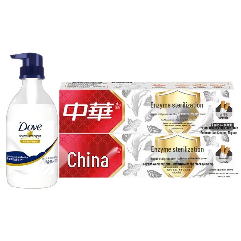 Набор: Молочко для душа Dove и Зубная паста Zhonghua