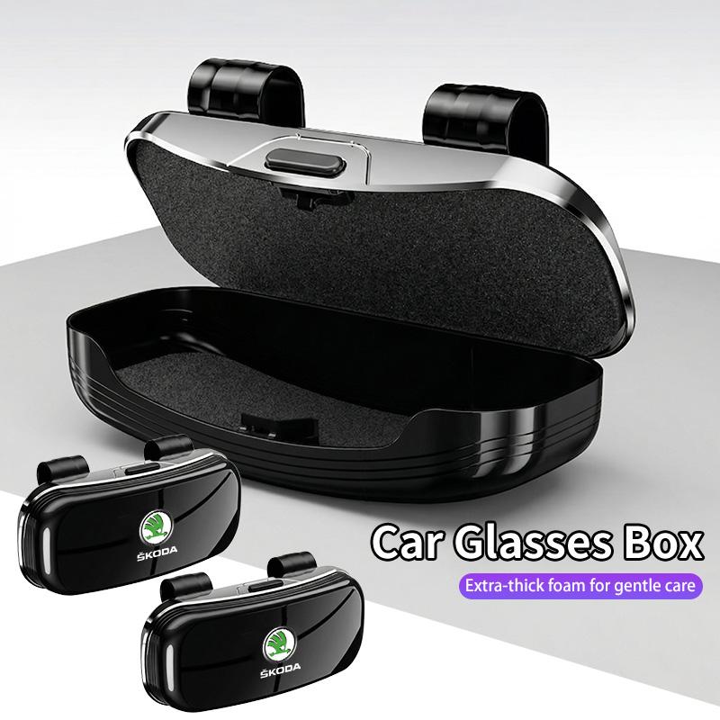 Car Sunglass Holder Case Glasses Clip Sun Visor Organizer Accessories For Skoda Octavia Superb Rapid Kodiaq Fabia Karoq Kamiq afx388