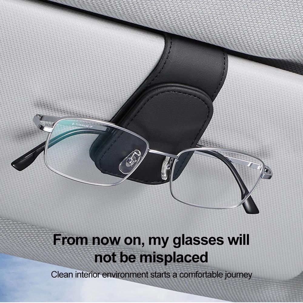 Visera Solar Universal para Coche Clip Colgador de Gafas Cuero PU Magnético Soporte para Gafas Almacenamiento Multifunción Accesorios Interiores para Automóvil