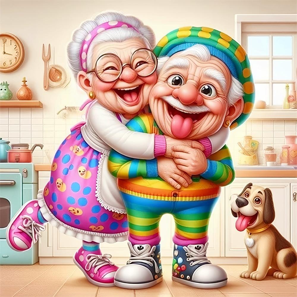 

Алмазная вышивка Бабушка Вышивка крестом Картина Дедушка Полная круглая Мозаичная картина Стразы Домашний декор Round 20x20cm