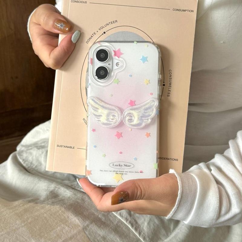 For Samsung Galaxy 20 Ultra 9 S25 S24 Plus S23 S22 S21 S20 FE S10 Chic 3D Laser Wing Lucky Star White Acrylic Phone Case