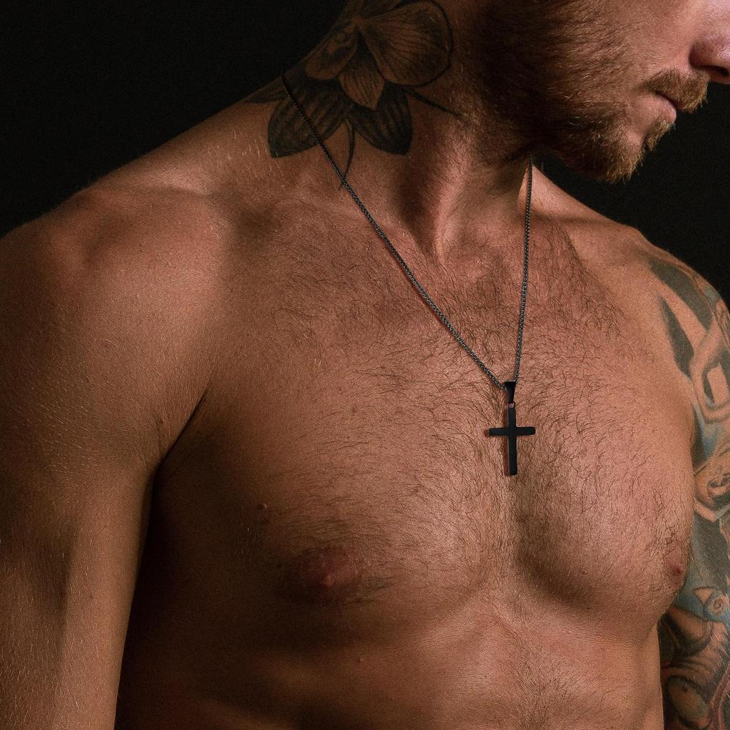 Colares Cruz Simples Básicos Vnox para Homens Meninos, Pingente Cruz Lisa Superfície Fosca, Joias Colar Fé Religião