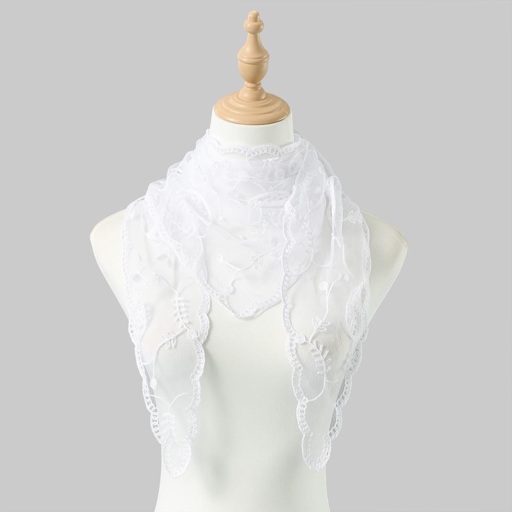New Hollow Out Lace Scarf Embroidery Solid Color Foulard Bandana Vintage Thin Lace HandkerChiefs Women белый