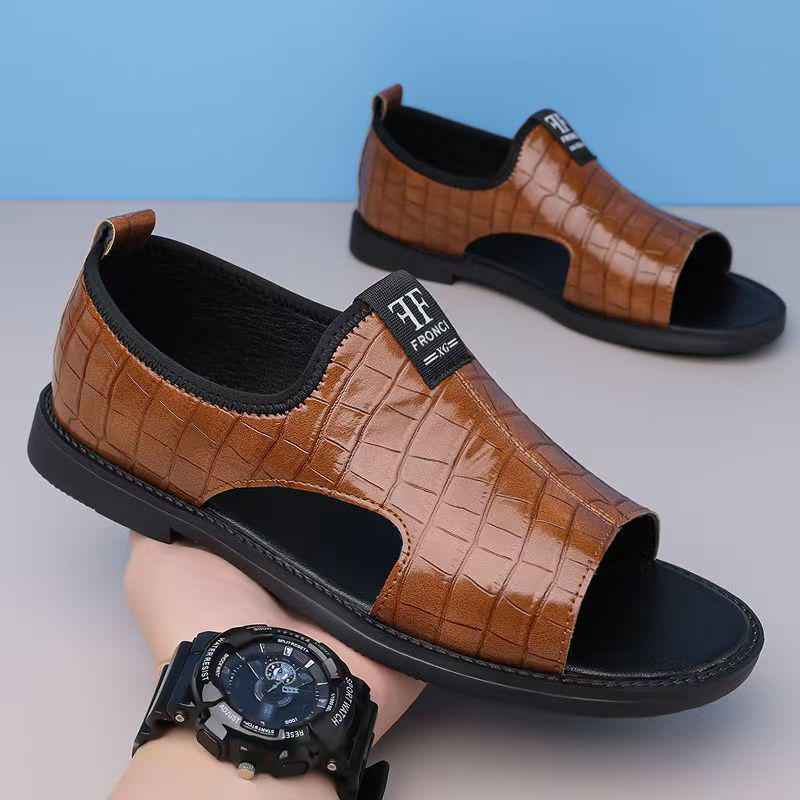 

Мужские летние 2025 года тисненые нескользящие дышащие римские сандалии 45 коричневый