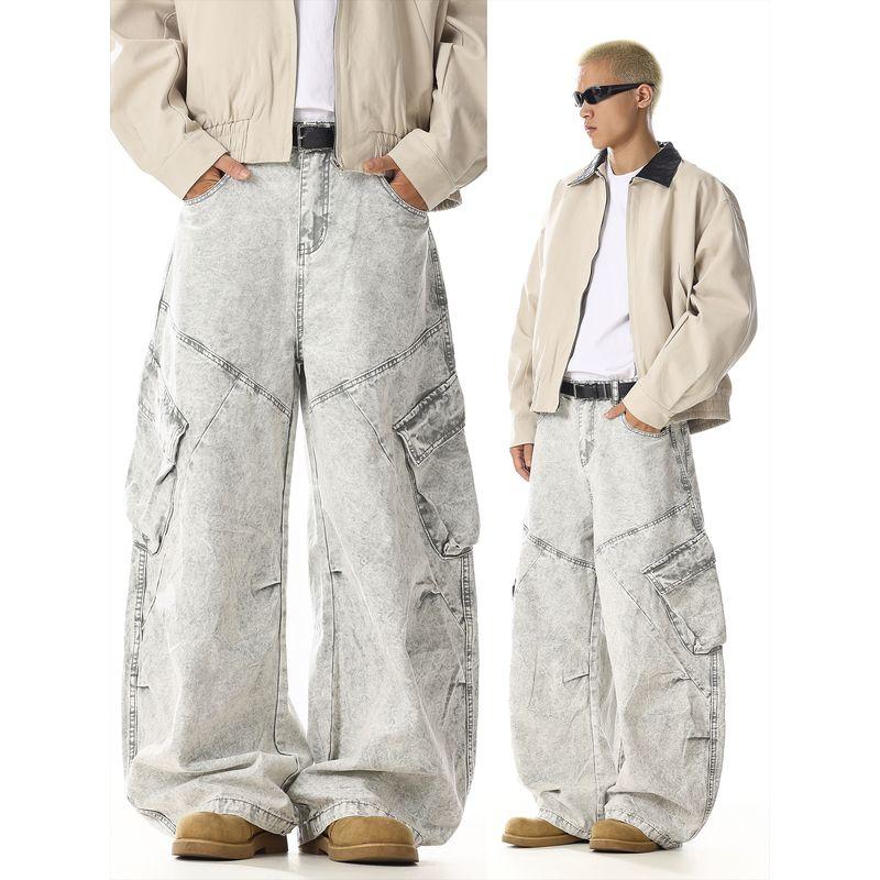 Retro Workwear Jeans for Men and Women, Trendy Brand, Cool and Stylish, High Street, Slimming, Loose, Casual, Straight-Leg, Wide-Leg Long Pants