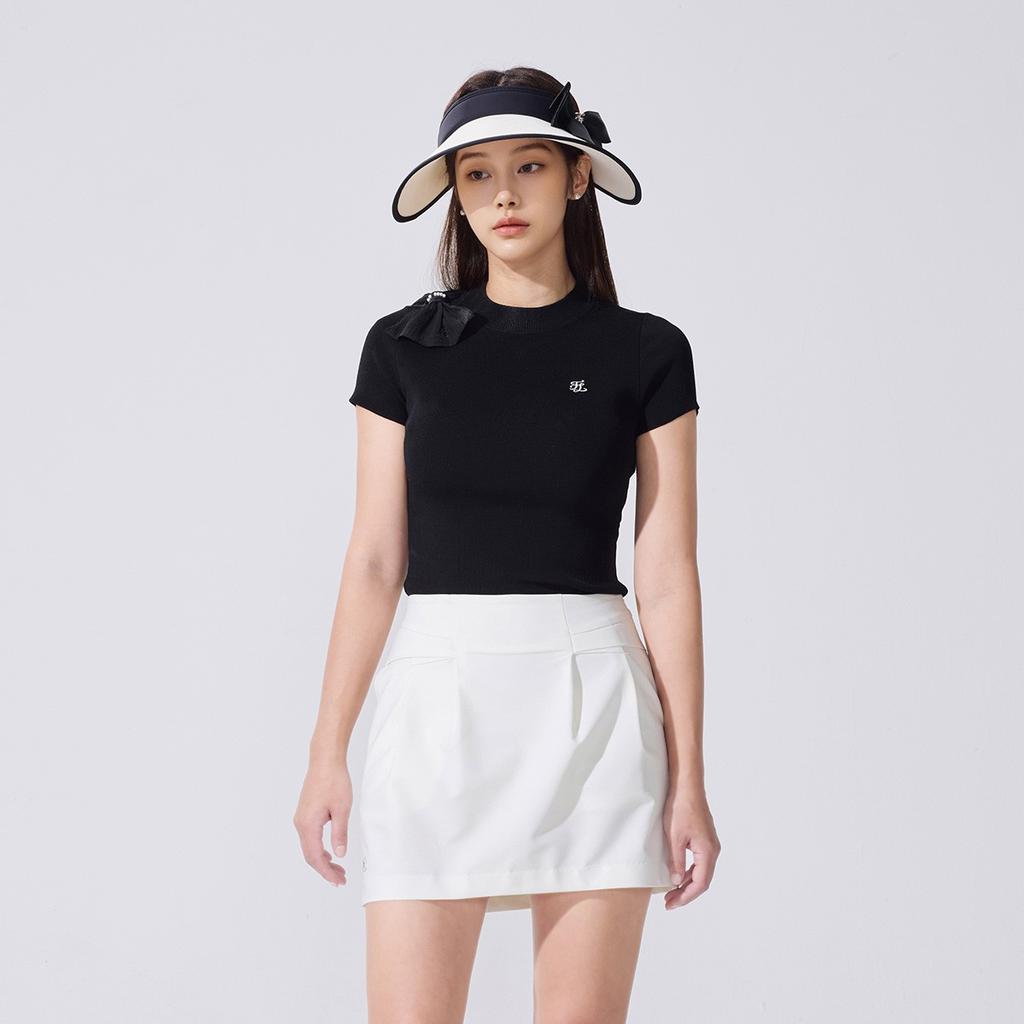FAIRLIAR GOLF Chiffon Ribbon Cap Sleeve Knit (Black)