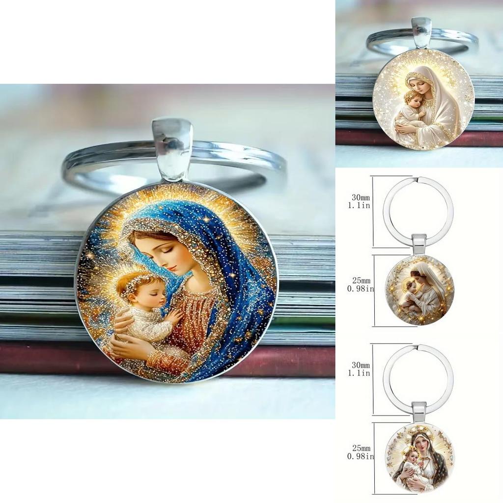 Blessed Virgin Mary Aluminum Round Keychain Gift For Religious Jewelry Collectors
