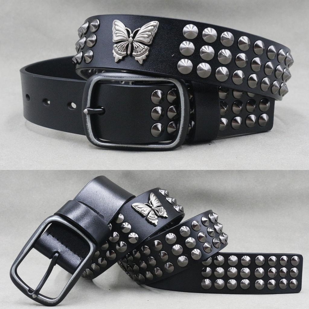 Metal Rivet Belt Luxury Designers Men Rivet Punk Belt Cow Genuine Leather Cintos Masculinos Male Women Rock Hip Hop Strap Waist