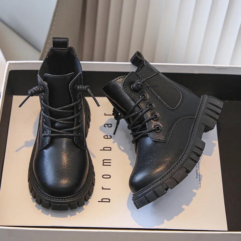 Kids Shoes Boots for Girl Classic Simple School Black Boots Fashion Causal Versatile Children's Ankle Boots Matte PU Non-slip
