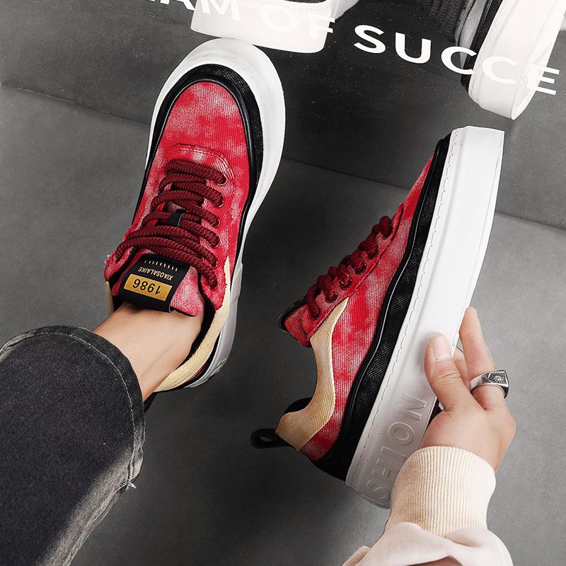 Hot Fashion Red Casual Canvas Sneakers Men Hip Hop Designer Canvas Shoes Man Breathable Vulcanized Shoes Men Skateboard Sneakers