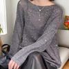 Autumn Layered Pullover with Chic Design Sequined Sweater Retro Light Luxury Casual Loose Long-sleeved Blouse Top