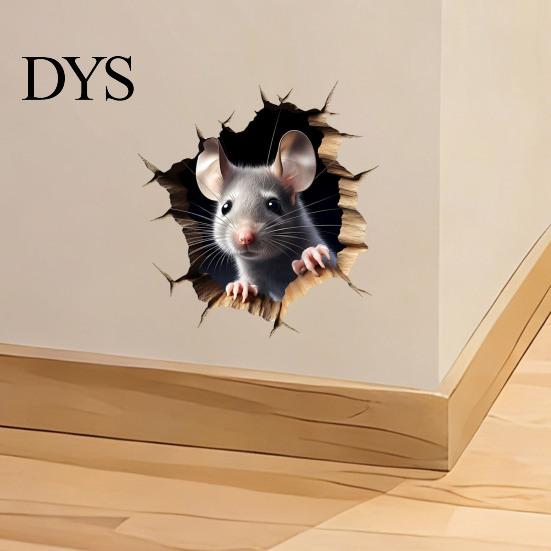 Easy to Apply Window Cling Grey Mouse Peeking Wall Decal, 3D Hole Effect Sticker, Removable Creative Perspective Home Decor PVC Art for Living