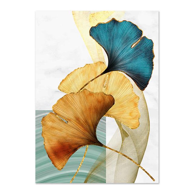 Blue Green Yellow Gold Leaf Plant Flower Canvas Poster Print Nordic Abstract Wall Art Painting Modern Living Room Decor Pictures