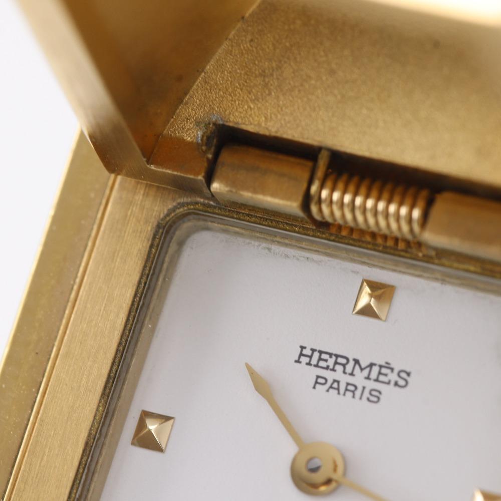 Hermes Medor Uhren Vintage Gold Weißes Zifferblatt Vergoldet/Leder Quarz Analoganzeige Damen Gebraucht
