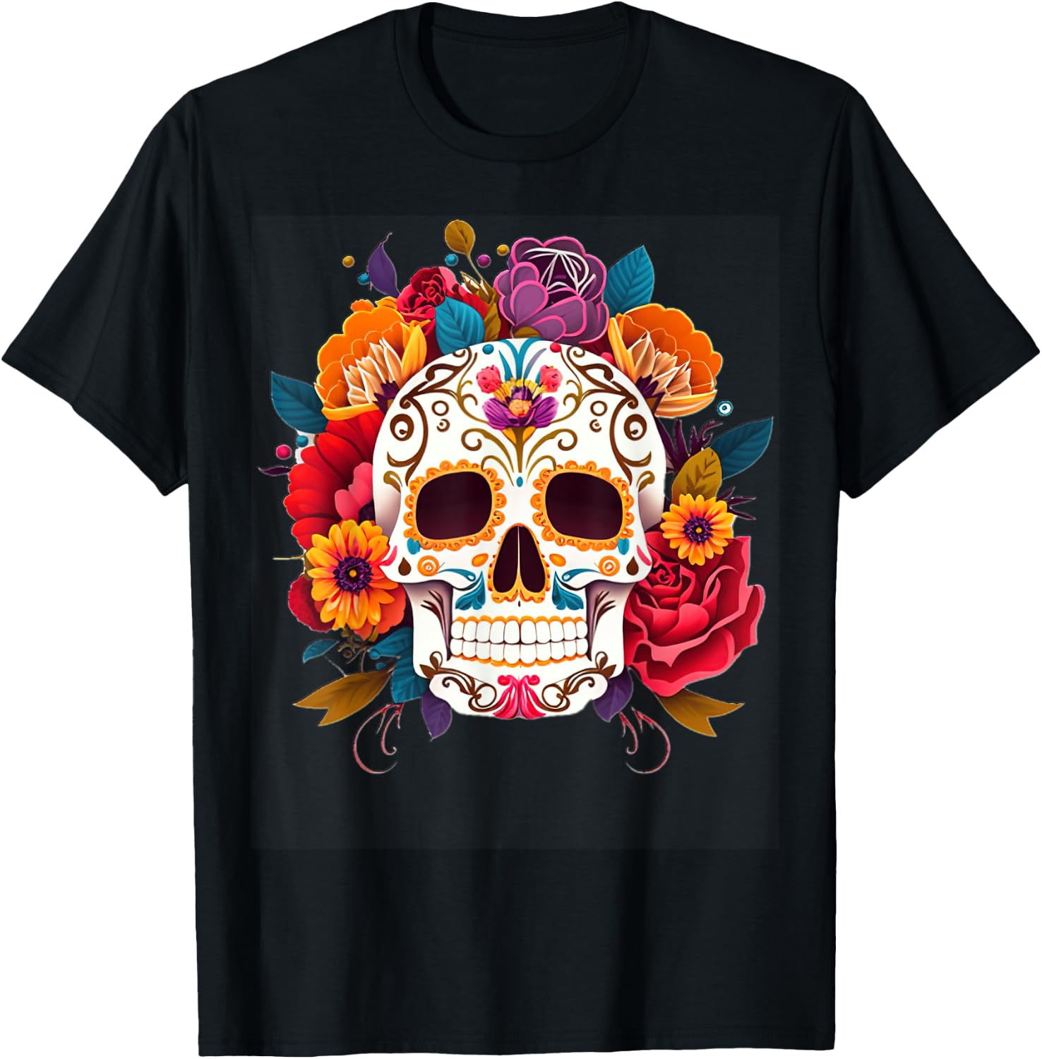 Mexican Calavera Day Of The Dead Sugar Skull Halloween T-Shirt XL