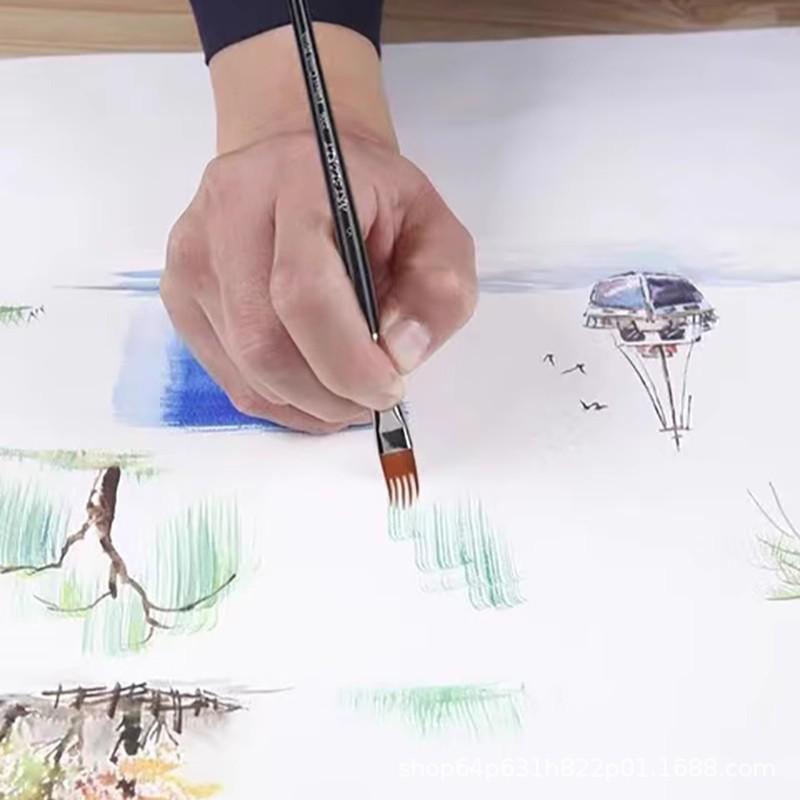 

ARTSECRET Shu Ming Professional Flat Brush #2205 - Brass Ferrule, Wooden Handle for Watercolor & Acrylic. чорний