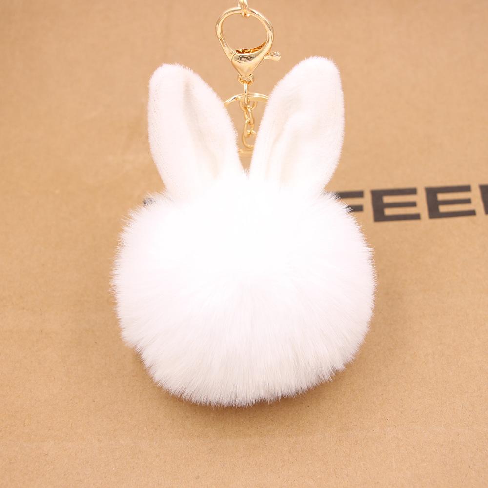 New Fluffy Keychain Pompom Rabbit Ear Toys Plush Rabbit Key Chain Fur Woman Bag Charms Keyring Car Pendant Holder Jewelry