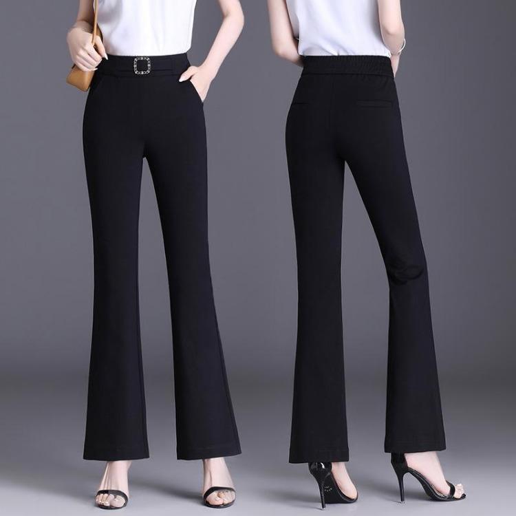 Korean Casual Women Black Bell Bottom Pants New Style High Waist Loose Micro Flare Trousers Large Size Versatile