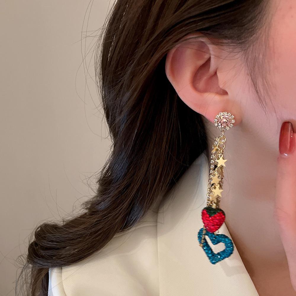 Light Luxury Rhinestone Earrings Women Bohemian Sweet Drop Earrings Strawberry Stud Earrings  Party