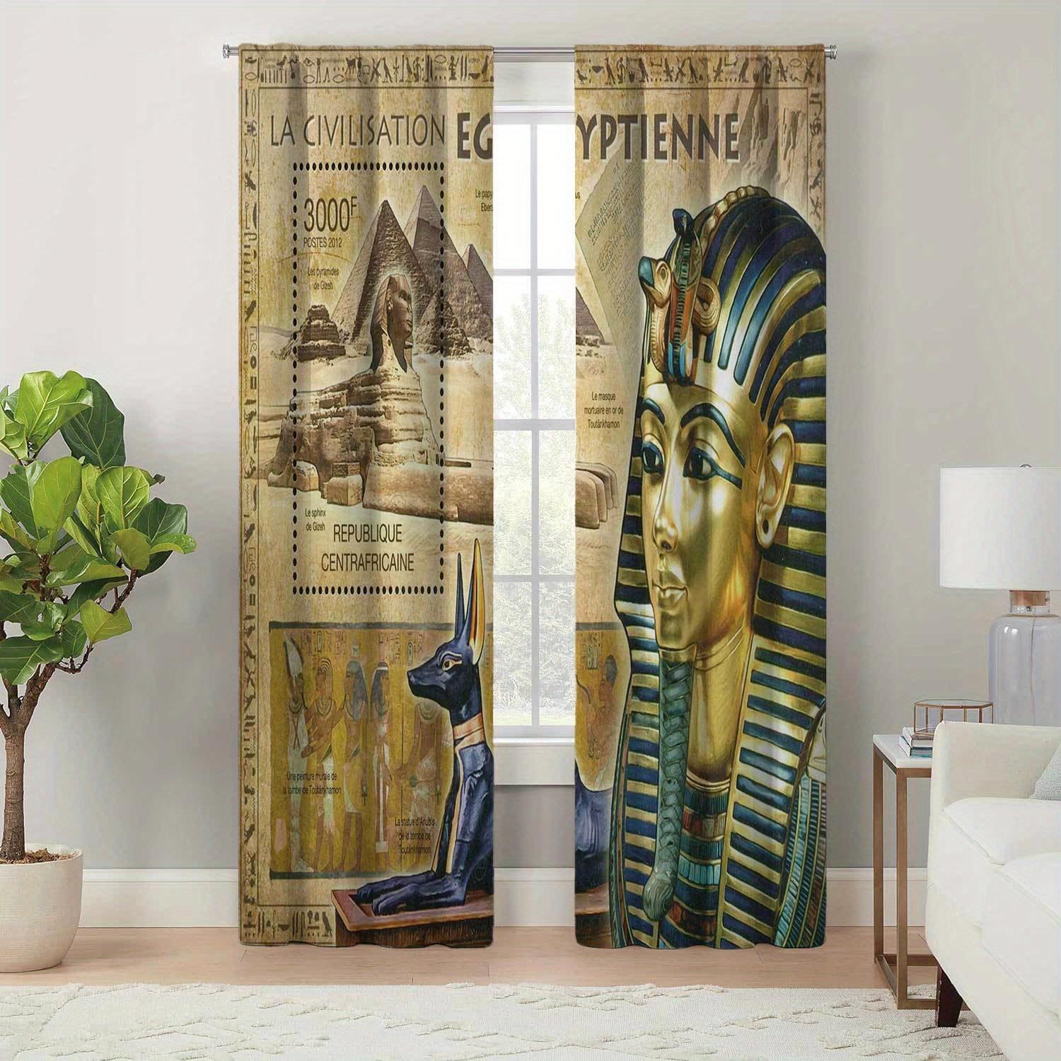 

Ancient Egyptian Mural Window Drapes Pocket for Rod OrnamentalPrinted Curtain Light filtering Curtain Perfect for Cooking Space Living RoomOffice W65X60H(cm)X2Pcs&Hook