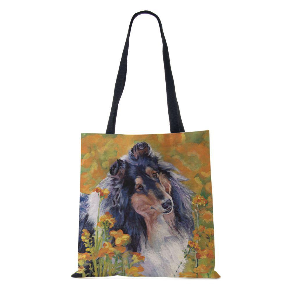 Women Shoulder Bag Shopper Travel Harajuku Canvas Casual Handbag Eco Reused Oil Painting Dog Large Capacity Tote Books Bag CLE