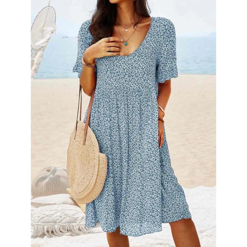 IHUASU Fashion Summer Spring Short Sleeve U-Neck Casual Dresses