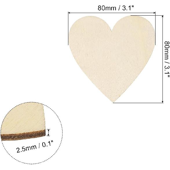 PATIKIL 80mm Wooden Hearts, 50 Pack Unfinished Wood Hearts Blank Wooden Cutouts Ornaments Natural Wood Pieces for Christmas Party Craft Projects