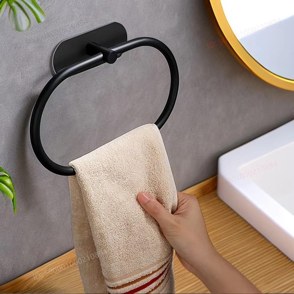 Rustproof Towel Ring Hook Wall Mounted Self-adhesive Towel Holder Hand Towel Holder  Bedroom Use
