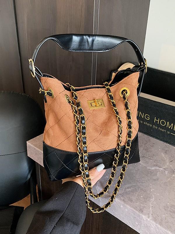 Women's Argyle Patchwork Retro Handbag with Chain Strap - 2025 Collection