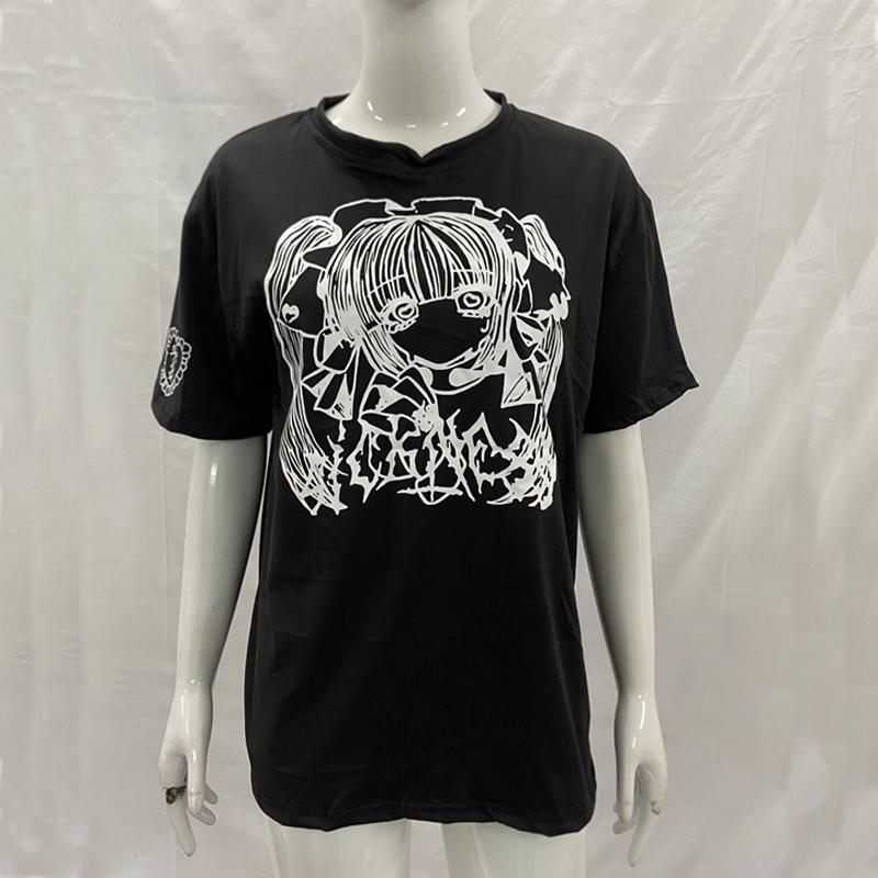 Y2K Harajuku Gothic Anime Girl Printed Short Sleeved Couple T-shirt Summer