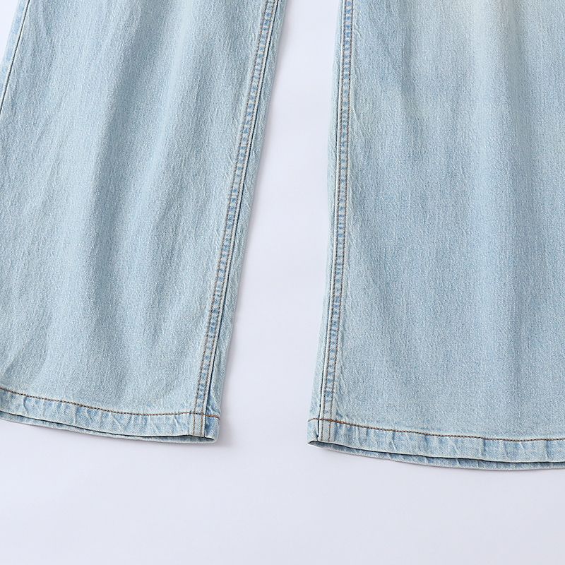 Foreign Trade European and American Single Women clothes Straight Pants Jeans 2025 Autumn New Half Elastic Waist Loose Wide Leg Pants