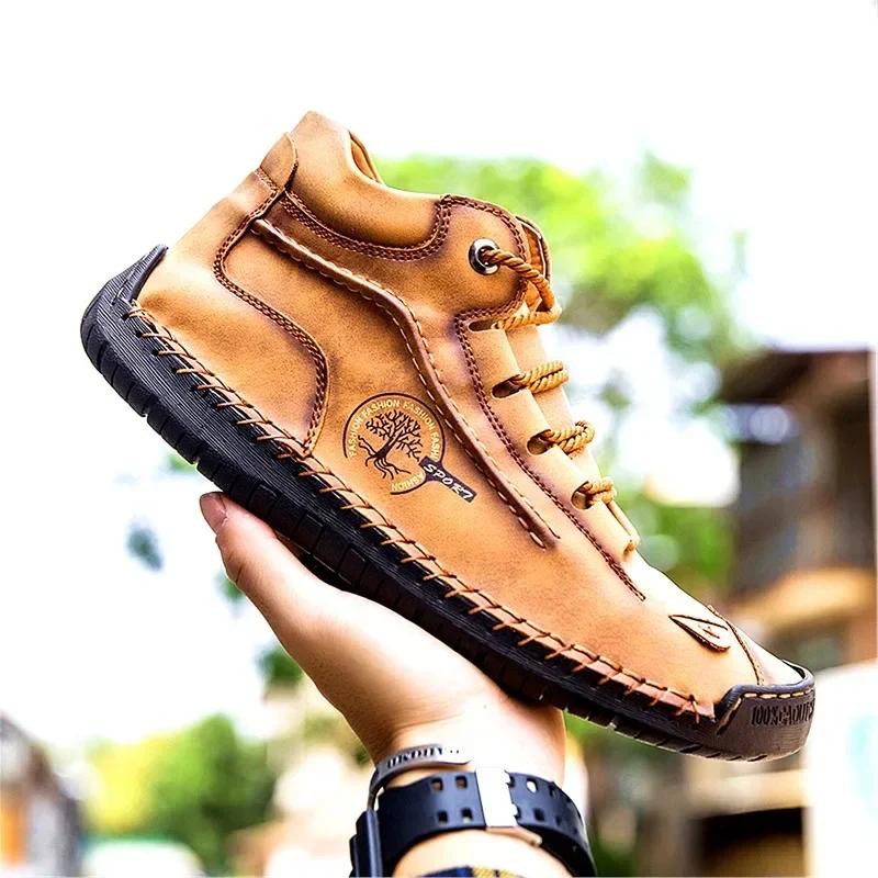 Lightweight Waterproof Fashionable Antiskid Flat Leather Ankle Boots Comfortable Casual Shoes For Men Suitable For All Seasons